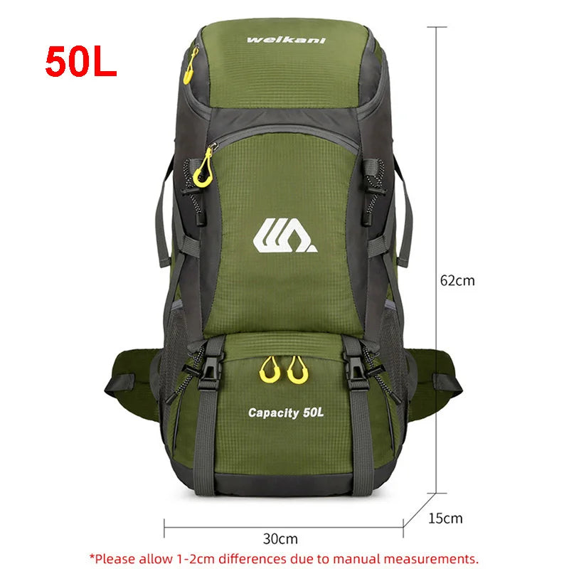 50L Travel Backpack Camping Men Large Hiking Bag Tourist Rucksack Waterproof Outdoor Sports Climbing Mountaineering Bag Luggage