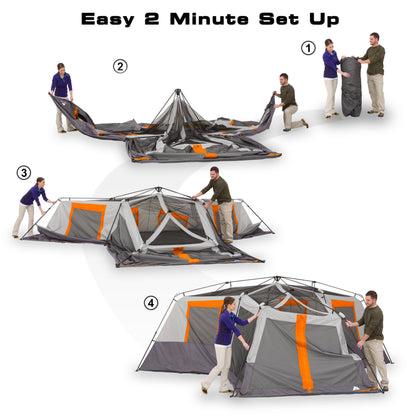 20' X 18' 12-Person 3-Room Instant Cabin Tent with Screen Room, 56.5 Lbs