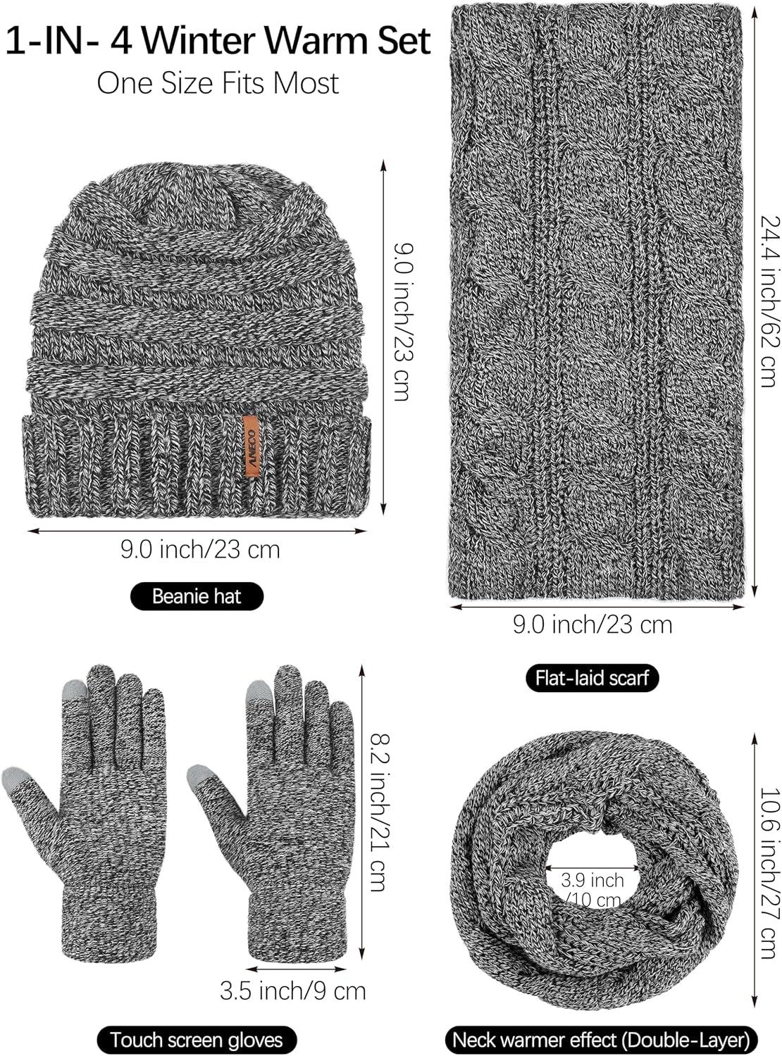 Winter Warm Knitted Scarf Beanie Hat and Gloves Set Men & Women'S Soft Stretch Hat Scarf and Mitten Set