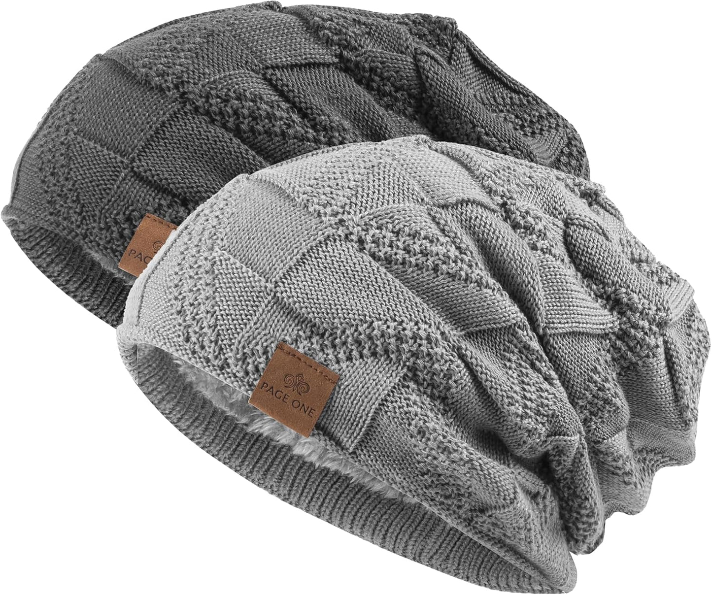 Mens Winter Slouchy Beanie Warm Fleece Lined Skull Cap Baggy Cable Knit Hat