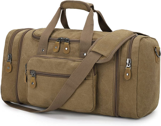 Canvas Duffle Bag for Travel 60L Duffel Overnight Weekend Bag(Coffee)