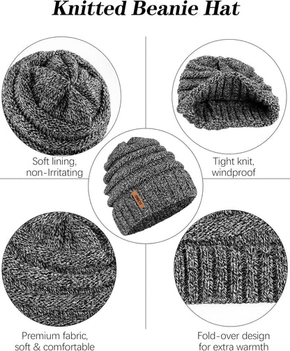 Winter Warm Knitted Scarf Beanie Hat and Gloves Set Men & Women'S Soft Stretch Hat Scarf and Mitten Set