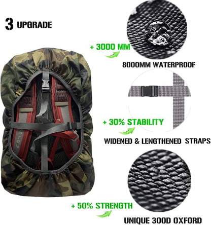 Waterproof Backpack Rain Cover, 8000Mm Waterproof Level, Upgraded Anti-Slip Cross Buckle Straps, Four Strengthened Layers for Hiking Camping Traveling