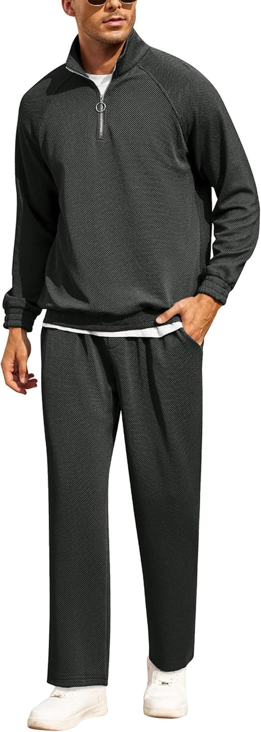 Men'S Tracksuit 2 Piece Waffle Hoodie Sweatsuits Sets Athletic Jogging Suits with Pocket