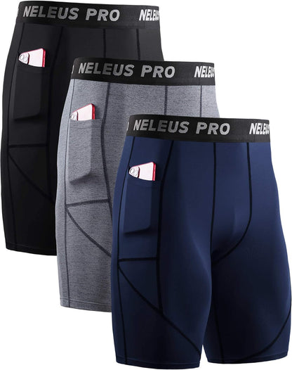 Men'S 3 Pack Running Compression Shorts with Pockets